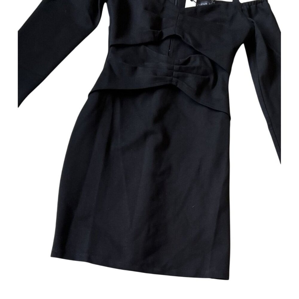 Oliveaceous Black Off-Shoulder Long Sleeve Sexy Midriff Cutout Mini Dress S NWT - Picture 4 of 8